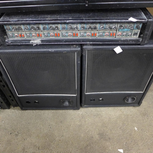 2229 - A pair of PA speakers and a Carlsbro Marlin 6-150 FX loop power amp