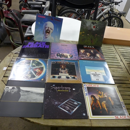 2236 - 12 rock LP records including Black Sabbath (Swirl label), Rush, Scorpions, Marillion, etc.