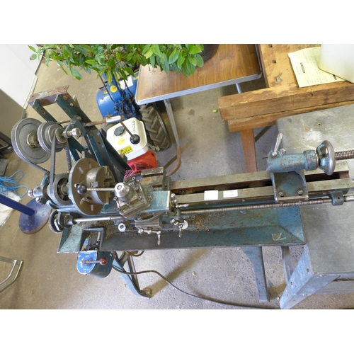 2260 - A Myford ML3 metal working lathe with box of chucks and tooling