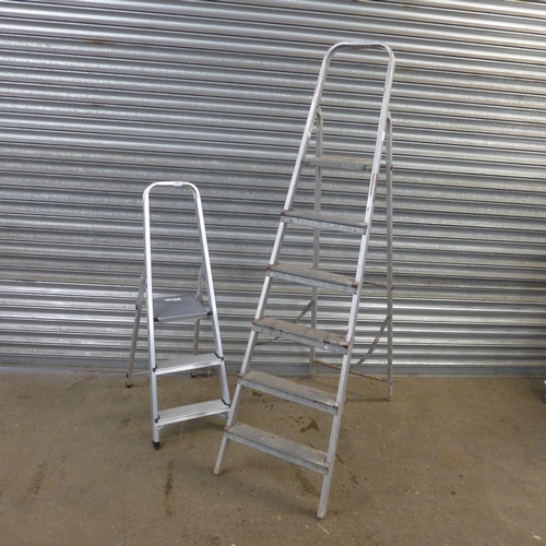 2291 - An aluminium six rung stepladder and an aluminium 3 rung stepladder