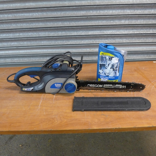 2345 - A Mac Allister 2000W electric chain saw (MCS2000) with a bottle of Performance Power chainsaw oil an... 