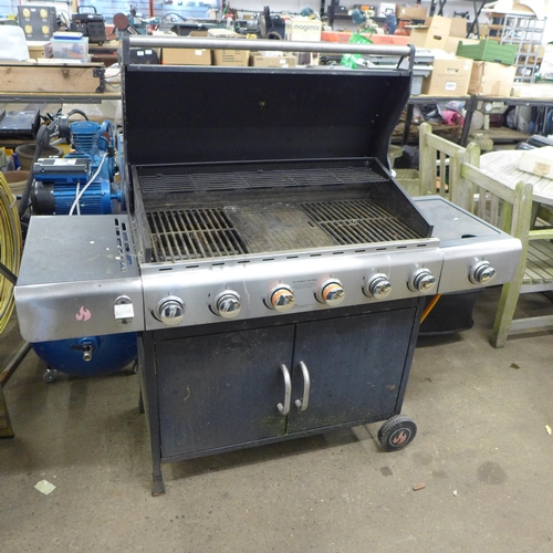 2366 - A Fire Pit six burner gas BBQ with one side burner