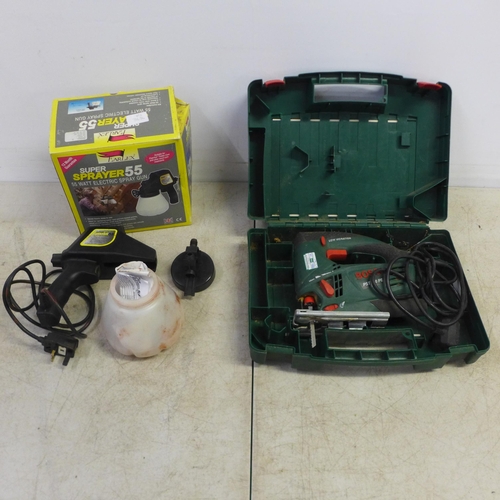 2005 - A Bosch PST700PE electronic jigsaw with pendulum action - in tool case, a Makita 8280D cordless 14.4... 