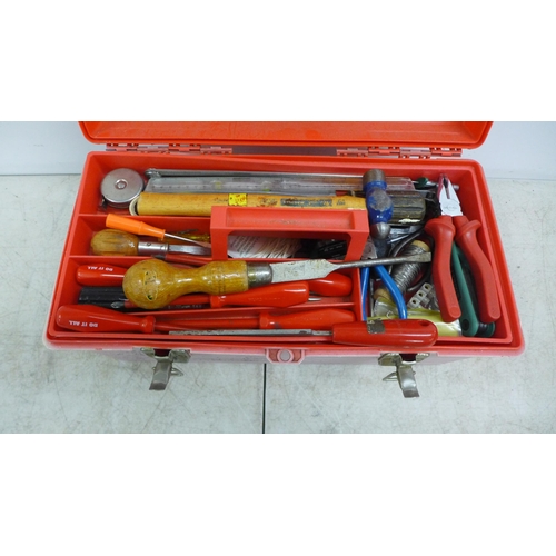 2081 - A quantity of assorted hand tools and other items including hammers, screwdrivers, screws, hooks, ca... 