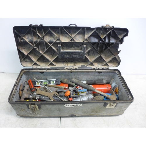 2083 - A Stanley tool box with quantity of tools including spanners, hammers, screwdrivers etc.