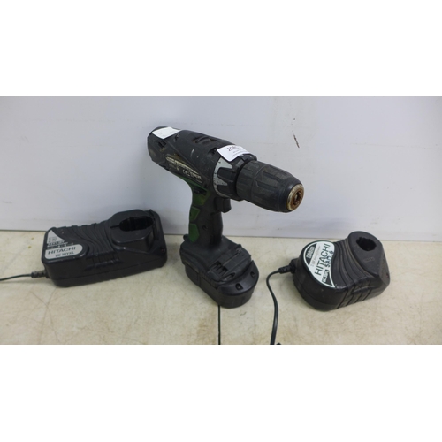 2085 - A Hitachi DV-18DCL2 18v cordless power drill with battery and 2 battery chargers including a Hitachi... 