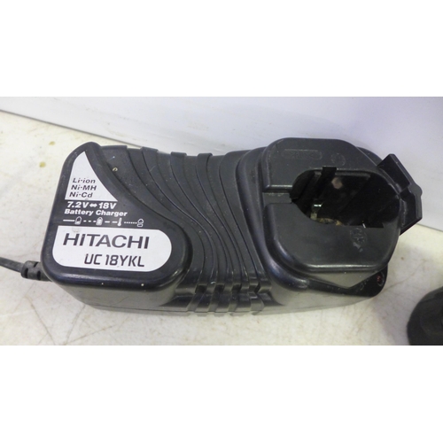 2085 - A Hitachi DV-18DCL2 18v cordless power drill with battery and 2 battery chargers including a Hitachi... 