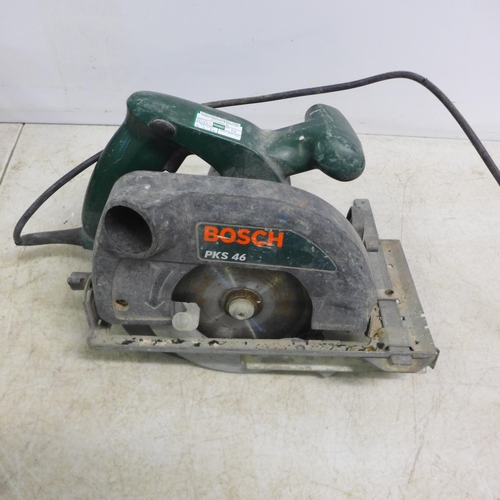 2089 - A collection of Bosch power tools including a PKS46 circular saw, a POF 500A router and a PSB75 belt... 