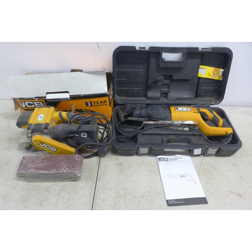 2094 - Two JCB tools including a JCB-BS950 240v 950W belt sander with spare sanding belts and a JCB-R S110 ... 