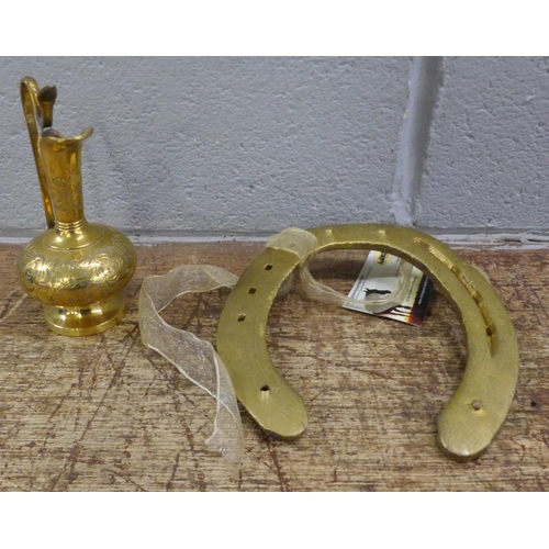 1008 - Two wall pockets, brassware, an Eastern coffee pot and two mugs **PLEASE NOTE THIS LOT IS NOT ELIGIB... 