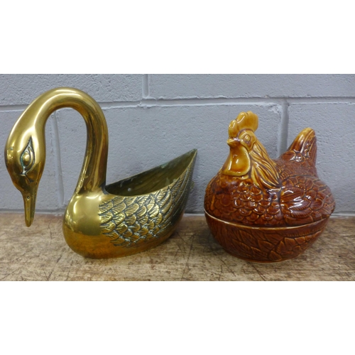 1012 - A brass swan planter and an egg container **PLEASE NOTE THIS LOT IS NOT ELIGIBLE FOR IN-HOUSE POSTIN... 