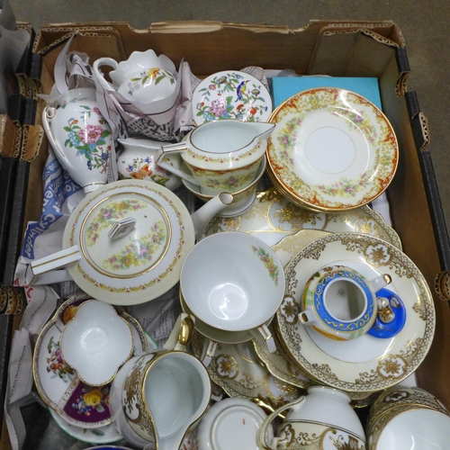 1019 - A box of mixed decorative tea wares including Aynsley, Noritake, etc. and an Old England Elizabethan... 