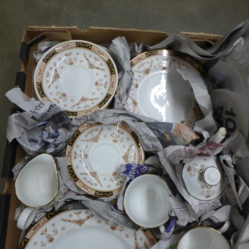 1019 - A box of mixed decorative tea wares including Aynsley, Noritake, etc. and an Old England Elizabethan... 