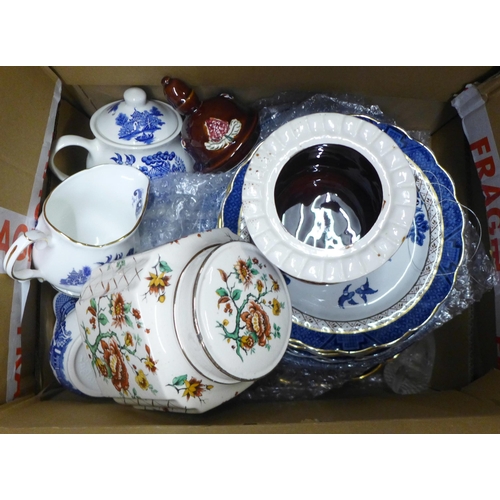 1040 - A collection of mainly blue and white china including Willow Pattern, a stein, ginger jar, jugs and ... 