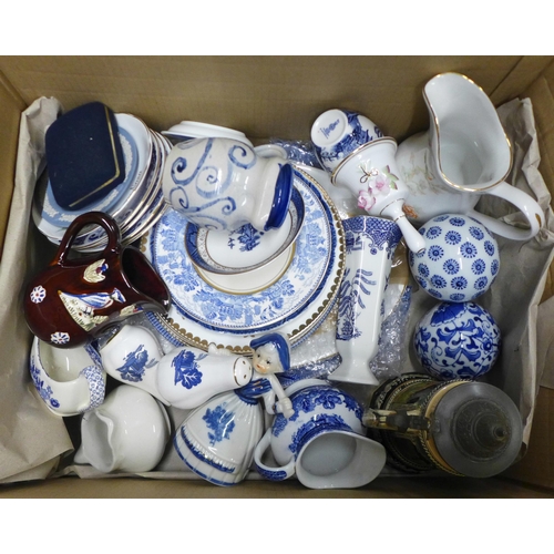 1040 - A collection of mainly blue and white china including Willow Pattern, a stein, ginger jar, jugs and ... 