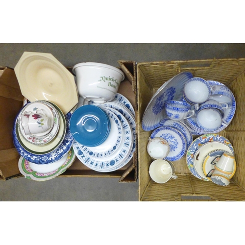 1045 - Two boxes of mixed china including Bavarian blue and white and retro, etc. **PLEASE NOTE THIS LOT IS... 