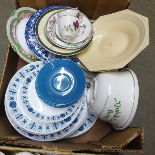 1045 - Two boxes of mixed china including Bavarian blue and white and retro, etc. **PLEASE NOTE THIS LOT IS... 