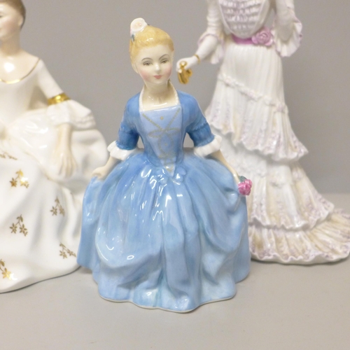 602 - A Coalport Golden Age Eugenie figure, boxed, a Royal Doulton My Love and A Child from Williamsburg f... 