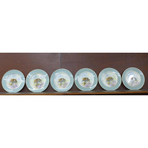 615 - Six Royal Worcester hand painted cabinet plates with Highland Cattle, signed J. Stinton