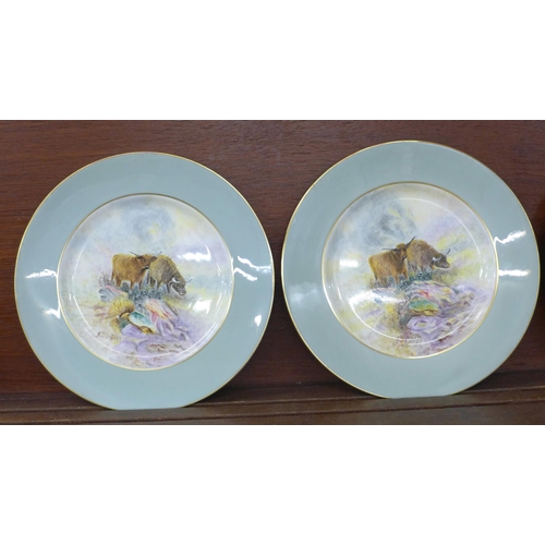 615 - Six Royal Worcester hand painted cabinet plates with Highland Cattle, signed J. Stinton