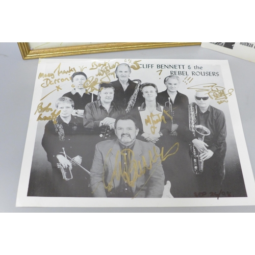 619 - Eric Delaney, Cliff Bennett & the Rebel Rousers and Norman Collier signed photographs