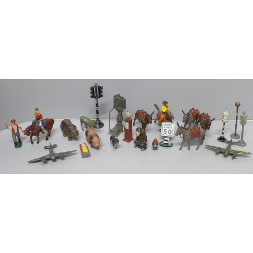 629 - Assorted lead figures, military, railway, animals, etc.