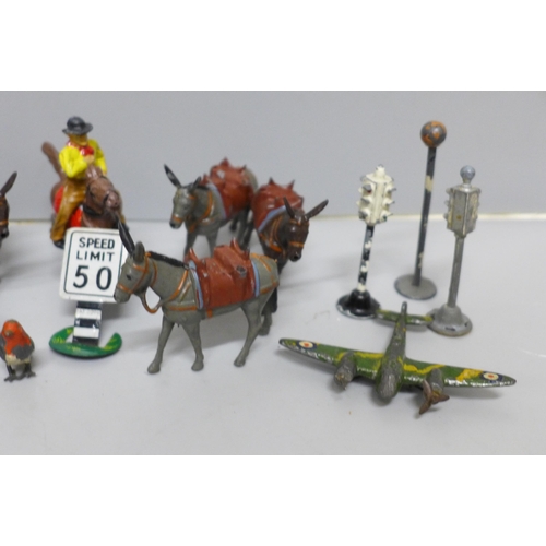 629 - Assorted lead figures, military, railway, animals, etc.