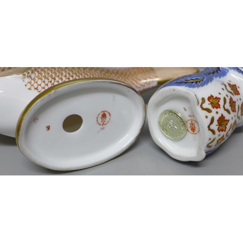 634 - Two Royal Crown Derby paperweights, golden carp and chipmunk, carp with blemish on back and missing ... 