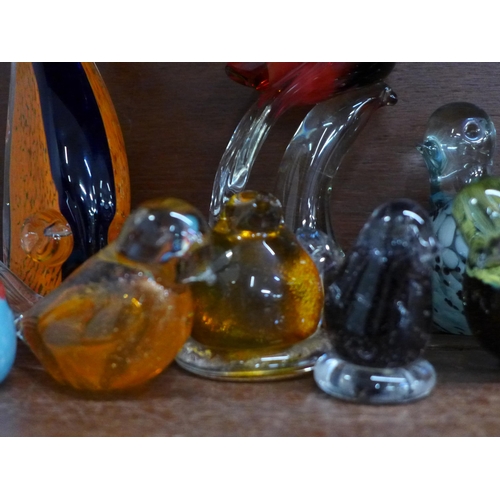 653 - Eight glass models, seven birds (one beak with chip) and one fish