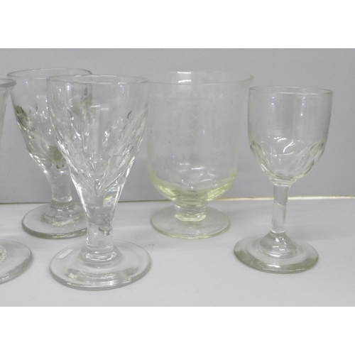 654 - A collection of nine 19th century glass rummers and wines