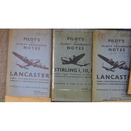 657 - WWII RAF training notes for Lancaster Bomber, pilot's and engineer's notes for Lancaster, Stirling, ... 