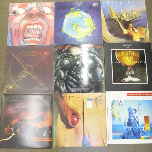 676 - Twelve prog rock and rock LP records, King Crimson, Jethro Tull, Genesis, etc.