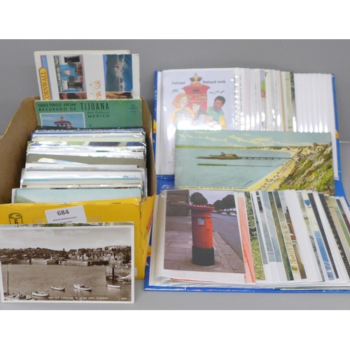 684 - A box of postcards, vintage to modern