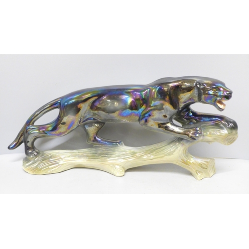 786 - A large Jema Holland, lustre model of a jaguar, 328 backstamp, 50cm