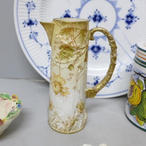 787 - A Royal Copenhagen plate, a Limoges jug, pair of pottery poodles, etc., some a/f