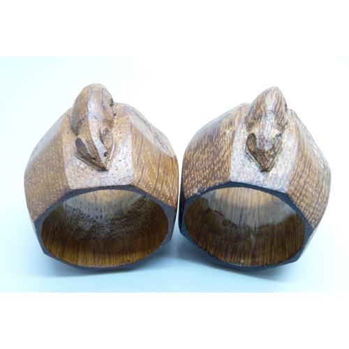 802 - Two carved oak Mouseman napkin rings