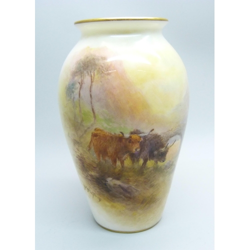 805 - A Royal Worcester Highland Cattle vase by H. Stinton, G461, 10.5cm