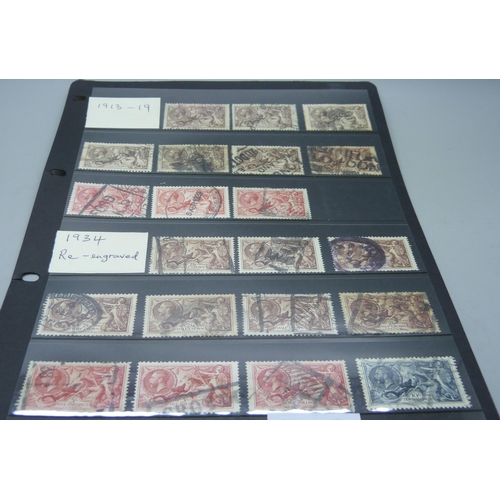 808 - Stamps;  stock sheet of Great Britain George V 'seahorse' stamps