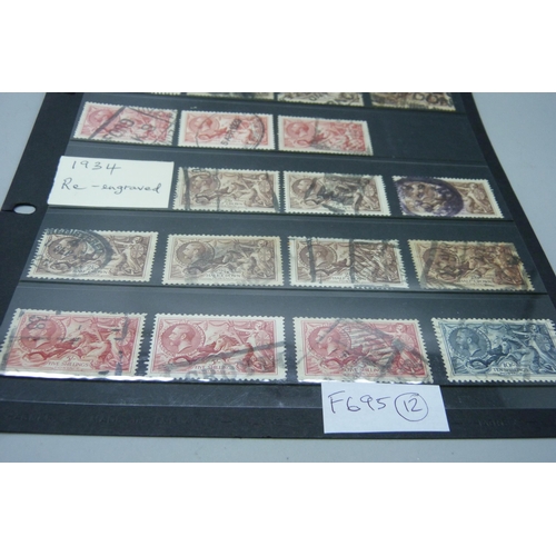 808 - Stamps;  stock sheet of Great Britain George V 'seahorse' stamps