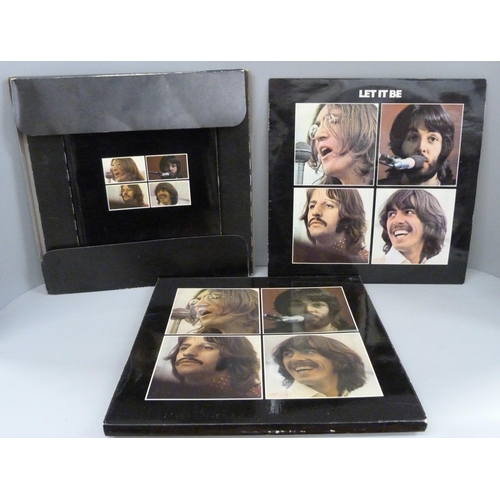 810 - The Beatles Let It Be box set, PXS1, comprising album, red apple logo, soft back book, and Garrod & ... 