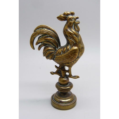 813 - A brass cockerel desk seal