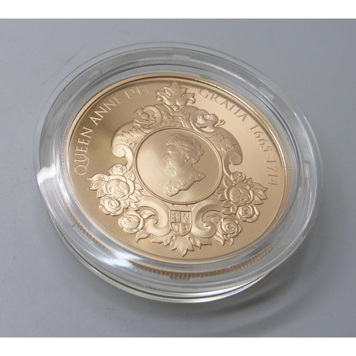 924 - The Royal Mint, The 300th Anniversary of the Death of Queen Anne 2014 UK £5 gold coin, No. 153