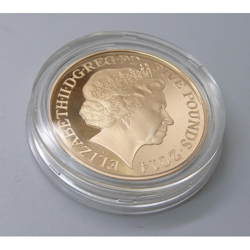 924 - The Royal Mint, The 300th Anniversary of the Death of Queen Anne 2014 UK £5 gold coin, No. 153