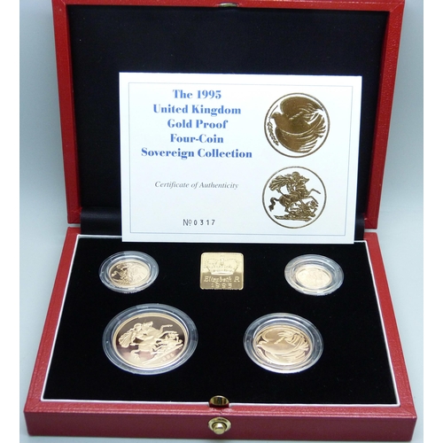 929 - The Royal Mint 1995 UK Gold Proof Four Coin Sovereign Collection, No. 0317