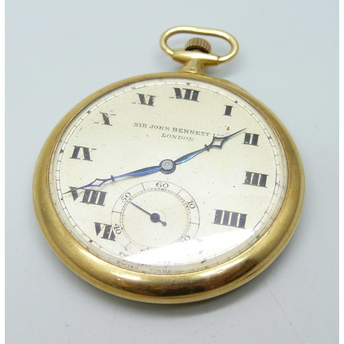 943 - An 18ct gold dress pocket watch, Sir John Bennett Ltd, London, the case hallmarked London 1922, tota...