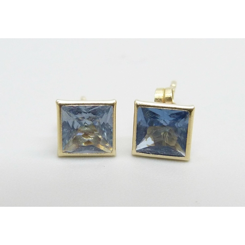 970 - A pair of 9ct gold and blue stone earrings, the butterflies marked 9ct