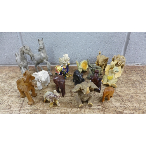 983 - A collection of model elephant figures and a pair of horse figures **PLEASE NOTE THIS LOT IS NOT ELI... 