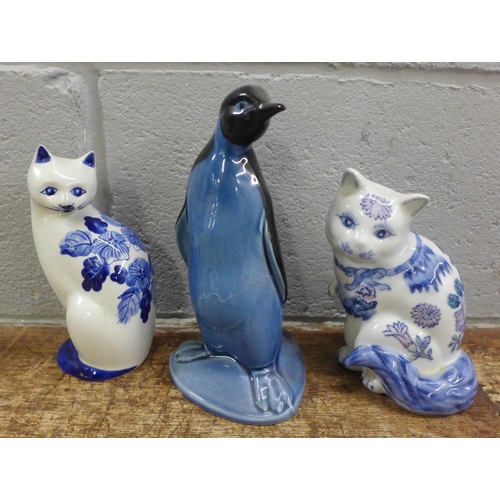 984 - A collection of ceramics including Burleigh ware, a Poole Pottery penguin, Delft cat, etc. **PLEASE ... 