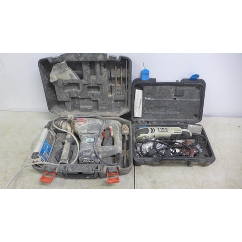 2103 - A Mac Allister MEMT220 240v multi tool and a Wickes PDH 32DS 240v rotary hammer drill