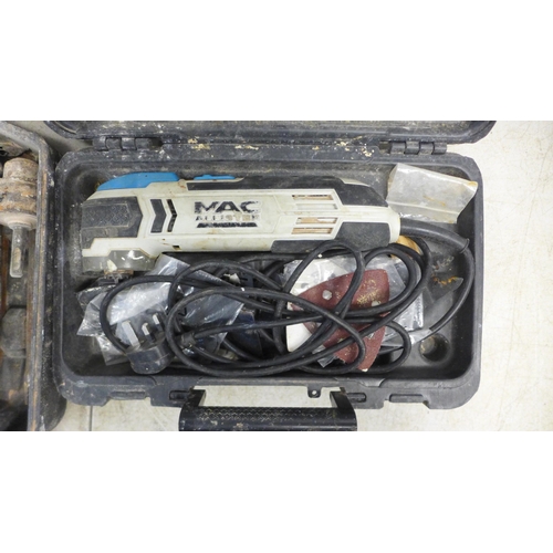 2103 - A Mac Allister MEMT220 240v multi tool and a Wickes PDH 32DS 240v rotary hammer drill